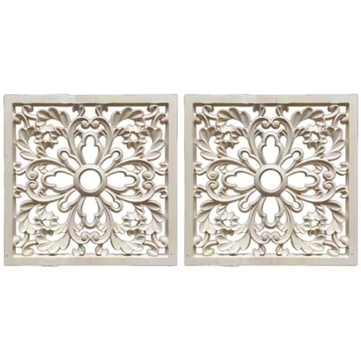 2x Caucho Madera Tallada floral Decal Craft onlay apliques Muebles DIY decoración F:20x20cm - 1