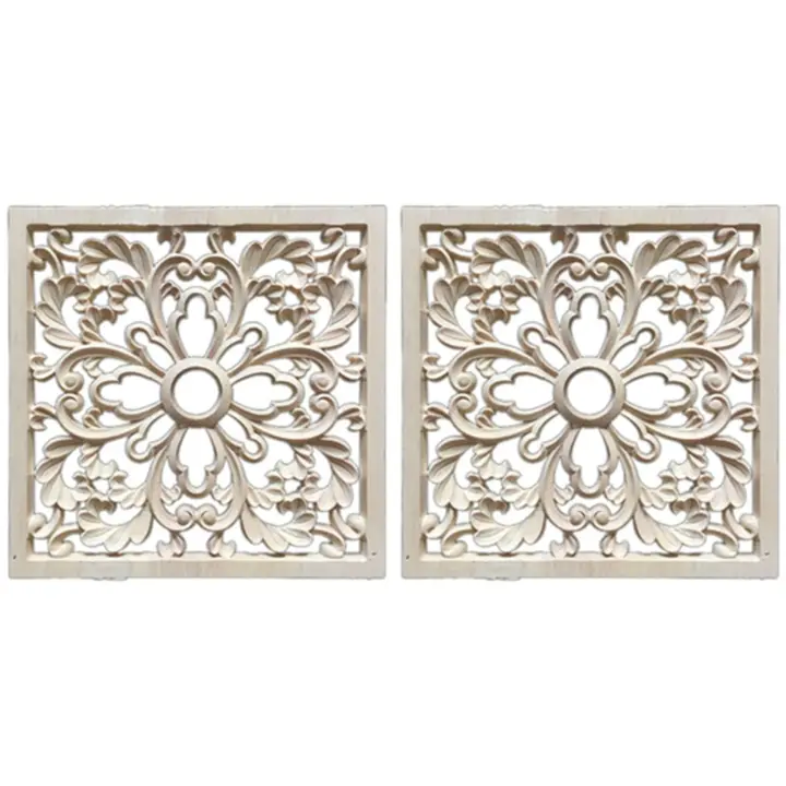 2x Caucho Madera Tallada floral Decal Craft onlay apliques Muebles DIY decoración F:20x20cm - 1