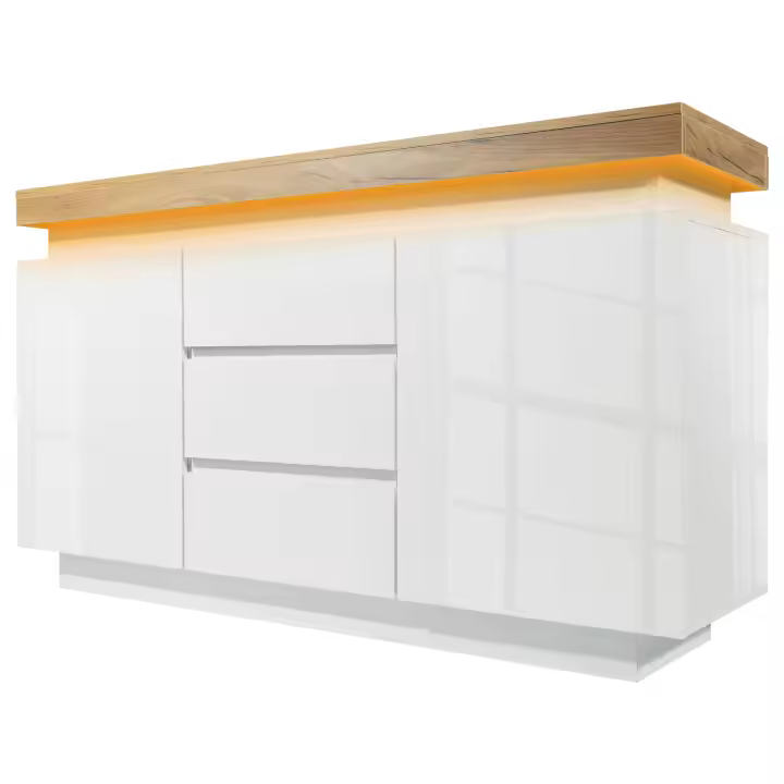 Cómoda, aparador de Bajo Brillo con 2 Puertas Y 3 bolsillos, iluminación LED (control por APP), Armario multicuonal para Sala de estar y dormitorio, 81x140x39 cm - 1