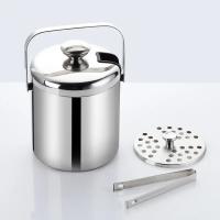 Cubeta De Hielo Con Pinzas Y Portabotellas Doble 1.3L Acero Inoxidable Para Fiestas En Casa Y Bar Chiller Porta Cerveza Y Champán Con Asa - details 1
