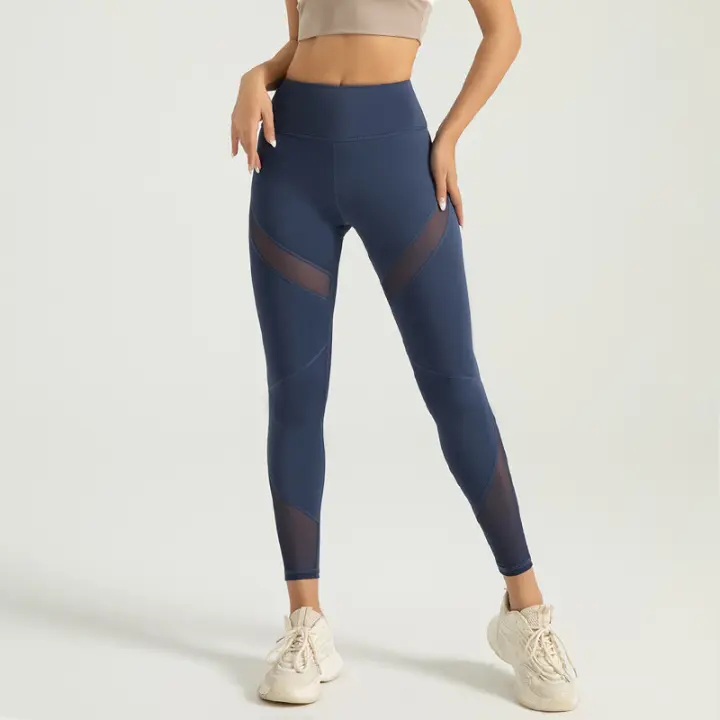 Pantalones de yoga melocotón de malla elástica alta empalme medias deportivas levantamiento de glúteos pantalones de fitness para mujeres - 1