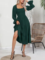 Vestido De Mujer Casual Primavera/Otoño Con Cuello Cuadrado Ruffle Tirantes Manga Larga A-Line Longitud Media Pierna Polyester - details 25