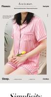 Conjunto De Pijamas De Verano Para Mujer En Rosa Con Rayas Corto Y Cuello En V Pié Y Pecho De Alta Calidad Ropa De Dormir De Dos Piezas - details 1