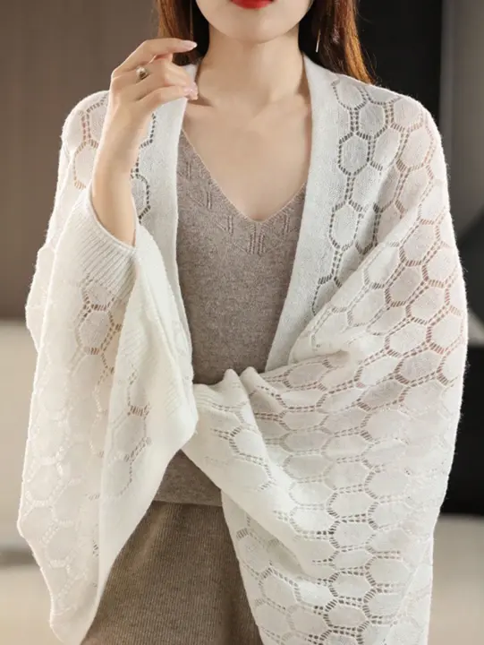 Chal De Lana Pura 100% Knit Invierno Otoño Cardigan Cape Warm Suave Pashmina Scarf Geométrico Fashion Para Mujer Adulto Casual - 1