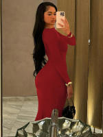 Vestido Largo De Manga Completa Elegante Dulzura Para Mujer Ruched Bodycon Sencillo De Fiesta Noche Y Cocktail Y2K Polyester Spandex - details 19