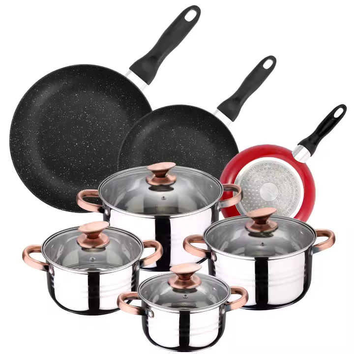 pack de 3 sartenes SAN IGNACIO  ø16cm ø20cm ø24cm + batería de cocina de 8pc en acero inoxidable - 1