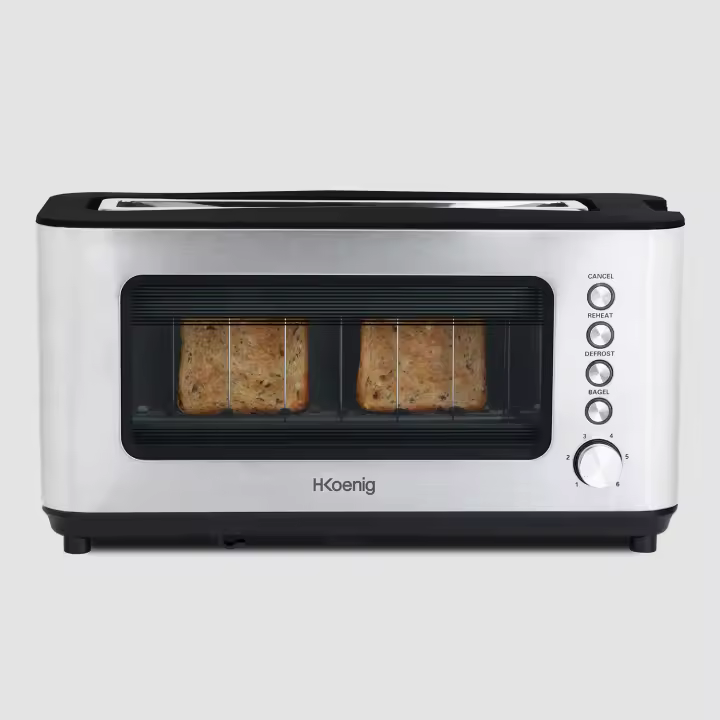 Tostadora Pan 1 Ranura Ancha, 1200 W, 3 Funciones, 6 Niveles de Tostado, Ventana de Vidrio, Acero Inoxidable, Plateado. H.Koenig_VIEW7 - 1