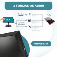 Cajón Portamonedas Caja Registradora - Apertura Automática RJ11 o Manual con Llaves - Organizador de Dinero 4 Compartimentos para Billetes 8 para Monedas - 41x41cm - Estructura Metálica - Color Negro - details 2