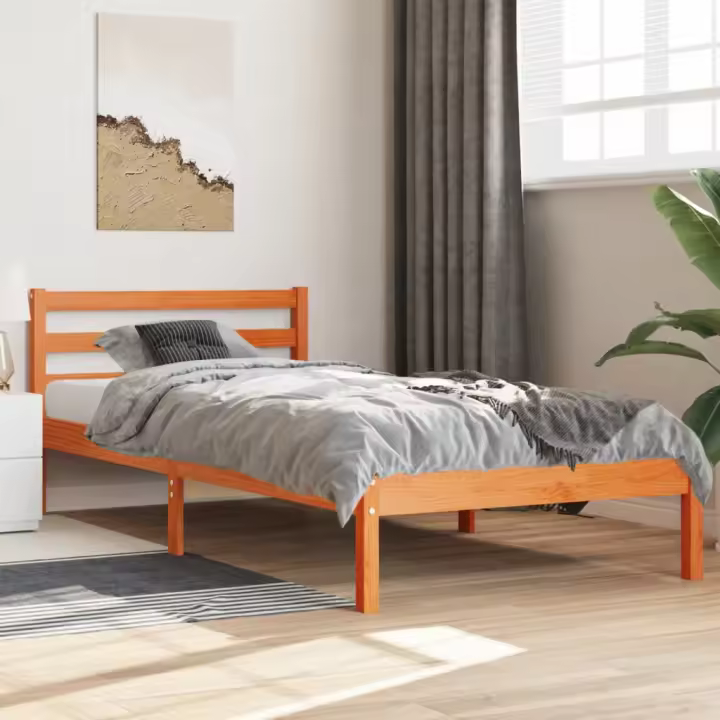 Estructura de cama sin colchón Madera de Pino marron 90x200 cm - 1