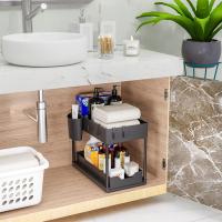 Organizador debajo del fregadero, paquete de 2, organizador de gabinete de baño, cajón organizador de cesta de gabinete deslizante de 2 niveles, cestas de colección de baño multiusos para baño (negro) - details 3