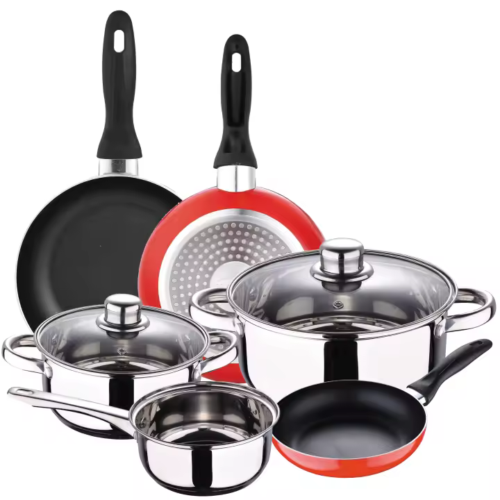 Batería de Cocina San Ignacio de 5 Piezas en Acero Inoxidable con Fondo de Inducción y Tapas de Vidrio Resistentes - 1