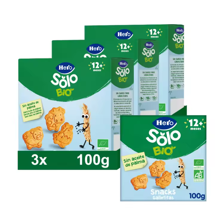Hero Solo BIO Pack Snacks de Galletitas de Animales. Pack 3x100gr - 1