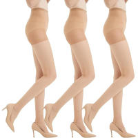 3 Pares De Medias 20D Para Mujer Con Cintura Controlada Y Dedos Reinforzados Medias De Nylon Talla Única Color Sólido - details 4