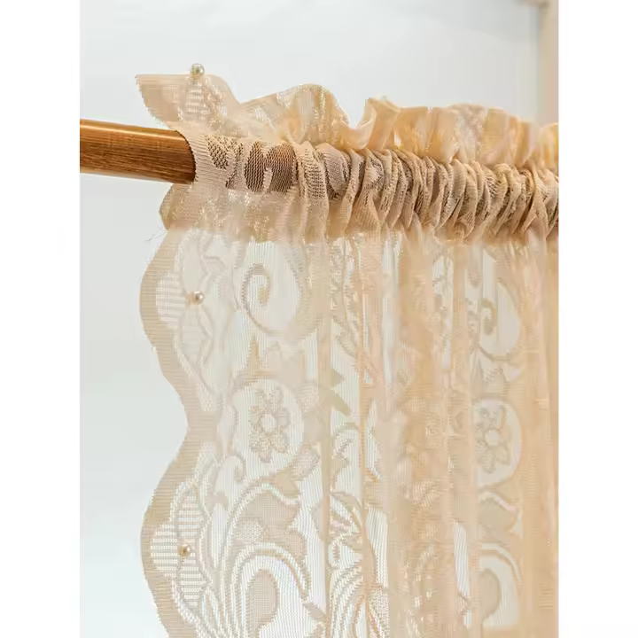 Cortina De Encaje Con Borlas Para Sala De Estar Y Dormitorio 1PC Romántica Rural Tapizante De Translucidez 100% Poliéster - 1