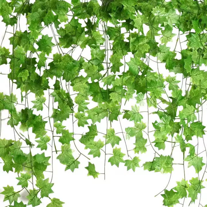 Plantas colgantes de maple artificiales de 12 piezas 7.5Ft para decoraciones de jardín bodas y fiestas garlanda de hiedra falsa - 1