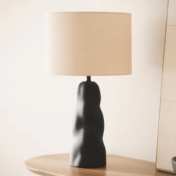 Ledkia Lámpara de Mesa Metal y Lino Criss Negro - 1