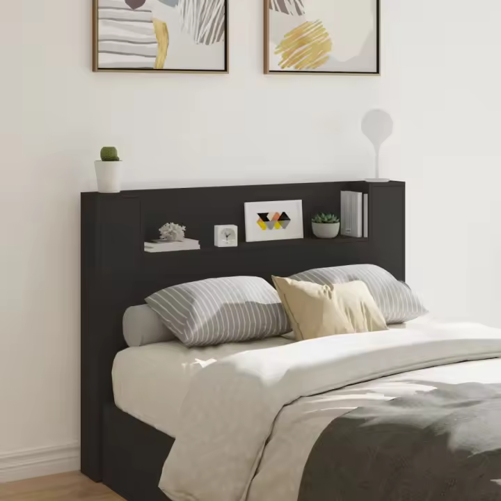 vidaXL Cabecero de cama con luz LED negro 140x16,5x103,5 cm - 1
