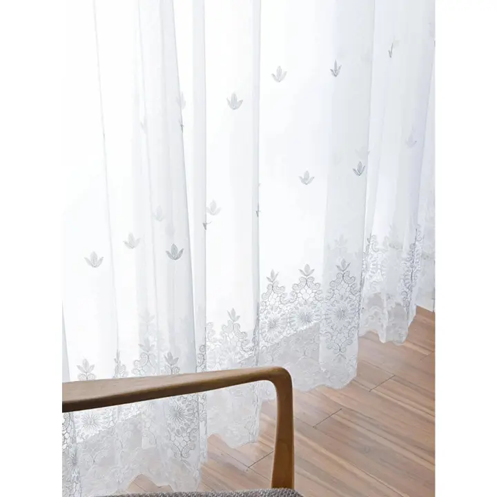 Cortina De Tela De Encaje Bordado De Flores Estilo Europeo Exquisito Para Dormitorio Y Sala De Estar 1 Pieza Translúcida - 1