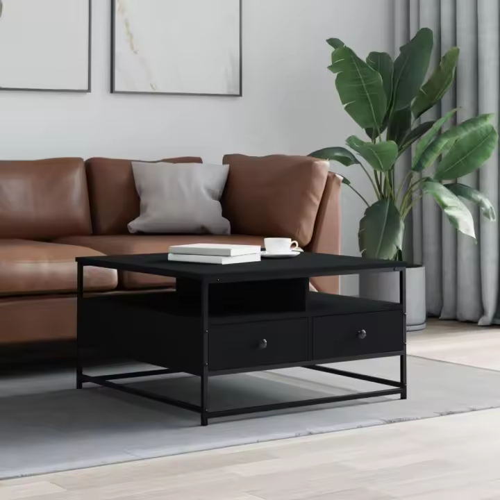 vidaXL Mesa de centro madera de ingeniería negro 80x80x45 cm - 1