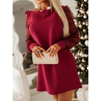 Vestido Mini De Manga Larga Para Mujer Estilo Casual Y Moderno Color Sólido Con Malla Transpirable Cuello Redondo Cómodo - details 2