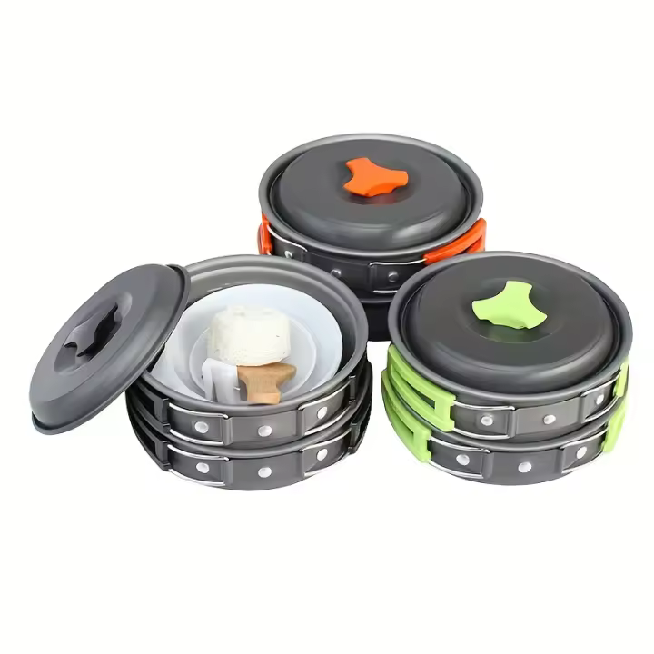 Juego de Cocina Portátil BOPORO para Acampar Ollas y Sartenes Livianas Ideal para Mochileros Compatible con Estufa Portátil Perfecto para Cocinar al Aire Libre y Viajes de Mochilero - 1