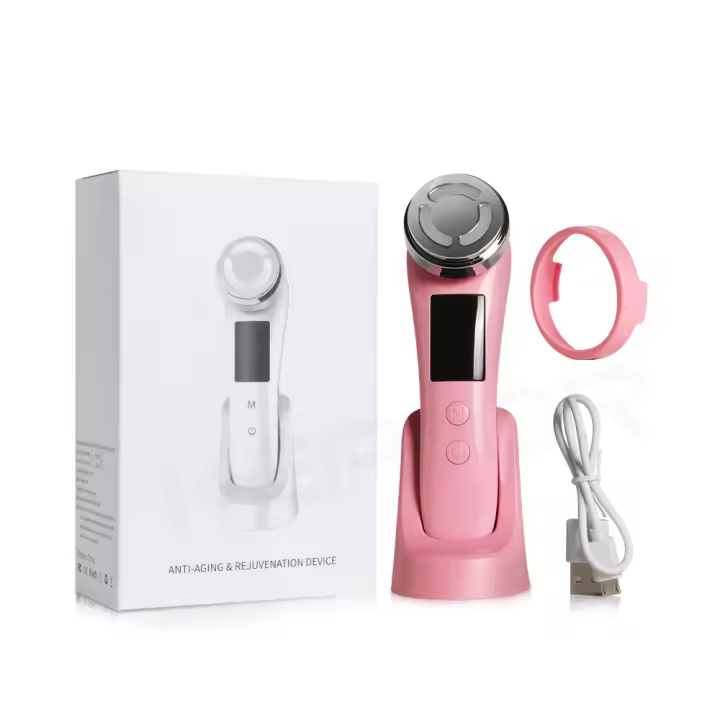 Masajeador Facial De 5 En 1 EMS Microcorriente Tensión De Piel Compresión Caliente Rejuvenecimiento LED Antiarrugas Dispositivo USB Acrylic - 1