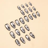 Uñas Postizas De Sello En Almendra Longas 24 Pcs Estilo Gótico Reutilizables Para Halloween Uñas Falsas Blancas Brillantes Para Mujeres - details 5