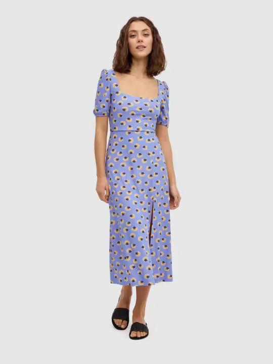 Vestido midi de estampado floral con abertura en la espalda y lazos transversales, cuello cuadrado y mangas cortas INSIDE - 1