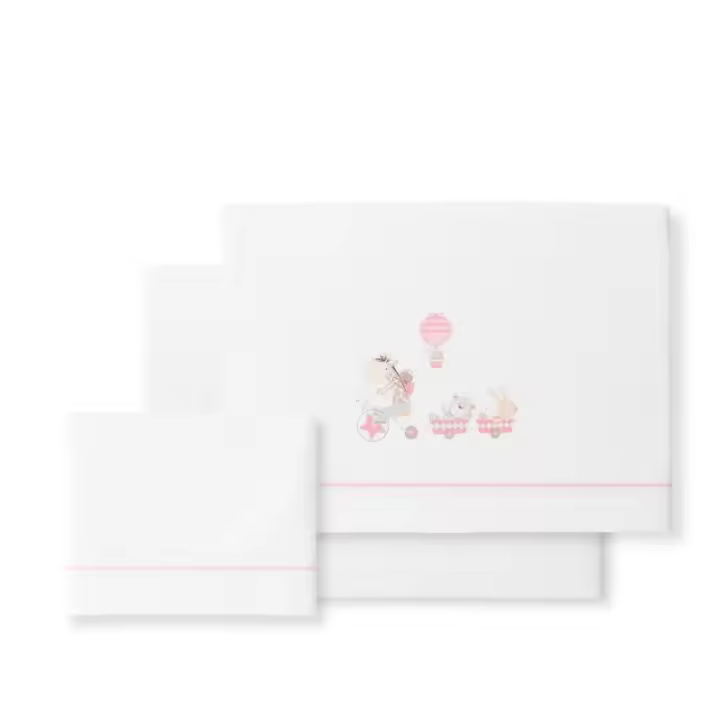 Sábanas Minicuna 100% Algodón  50X80 (bajera+encimera+funda almohada) Modelo Jirafa Bicicleta Interbaby - 1