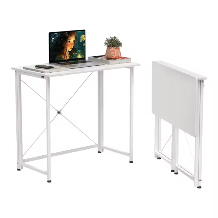 Oferta Mesa Escritorio Plegable, Mesa Ordenador, Compacto sin ensamblaje, Mesa de Estudio para Casa Oficina, Escritorio para computadora Manualidades, Blanca Beige Negra, 80 x 45 x 74 cm (8045) - 1
