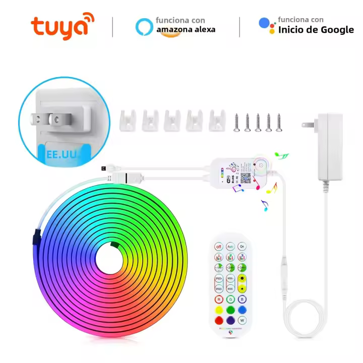 Lámpara Inteligente WIFI LED Neón Silicón Negro RGB Luz De Pared Decoración Trabaja Con Tuya Smart Life Alexa Resistente Al Agua - 1