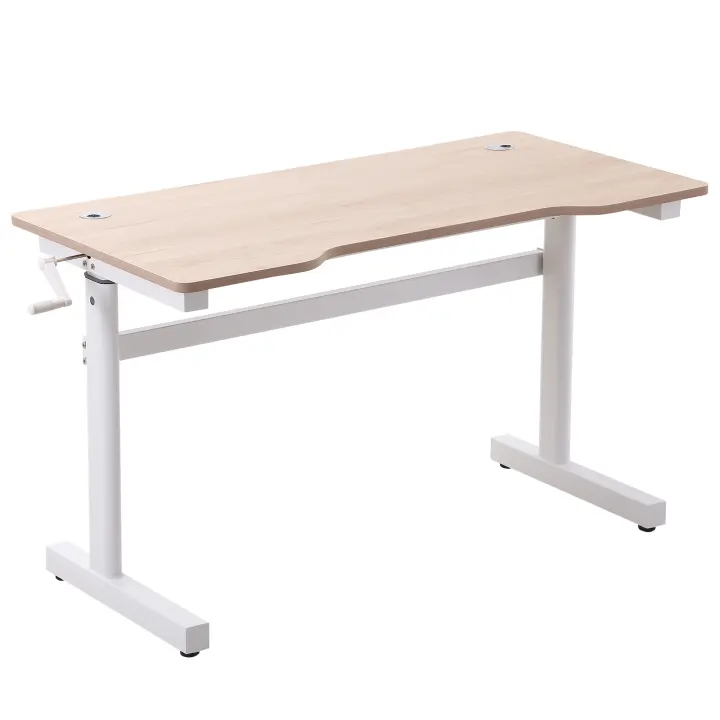 Vinsetto Escritorio de Pie 120x60x72-117 cm con Altura Ajustable Manual con Manivela Mesa para Ordenador para Oficina Estudio Salón Estilo Racing Carga 150 kg Natural - 1