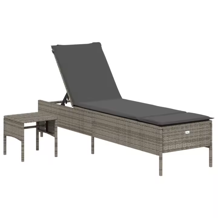vidaXL Tumbona con cojín y mesita ratán sintético Negro, Marrón, Gris Sillas de Exterior Ideal para jardín, playa, piscina, terraza Tumbona Piscina Tumbonas Playa Tumbonas Jardín Exterior - 1