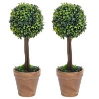 vidaXL Plantas de Boj Artificial Forma Bola Maceta (2 unidades) Verde Topiario Dimensiones 10 x 33 cm, 11.5 x 41 cm, 14.5 x 56 cm - details 0