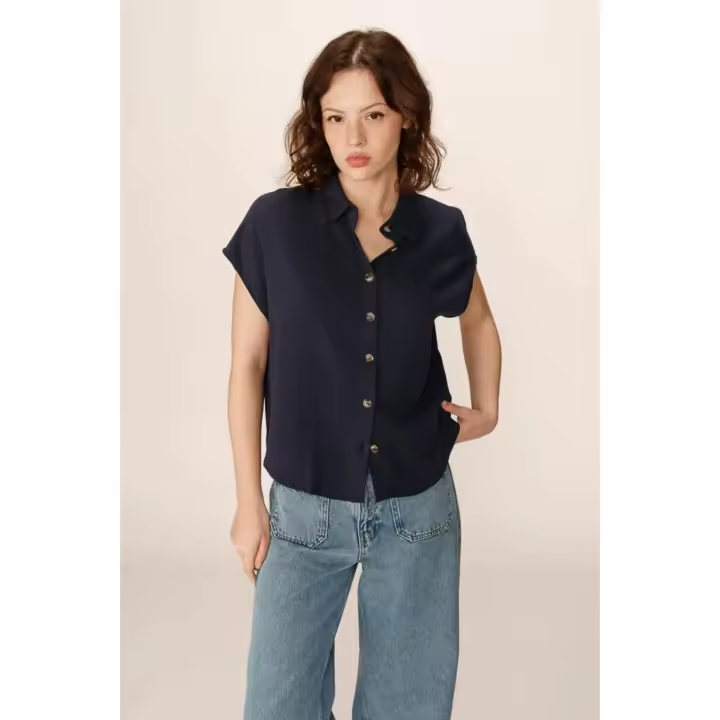 Grace And Mila Camisa Perez Mujer Mezcla Lino Azul - 1