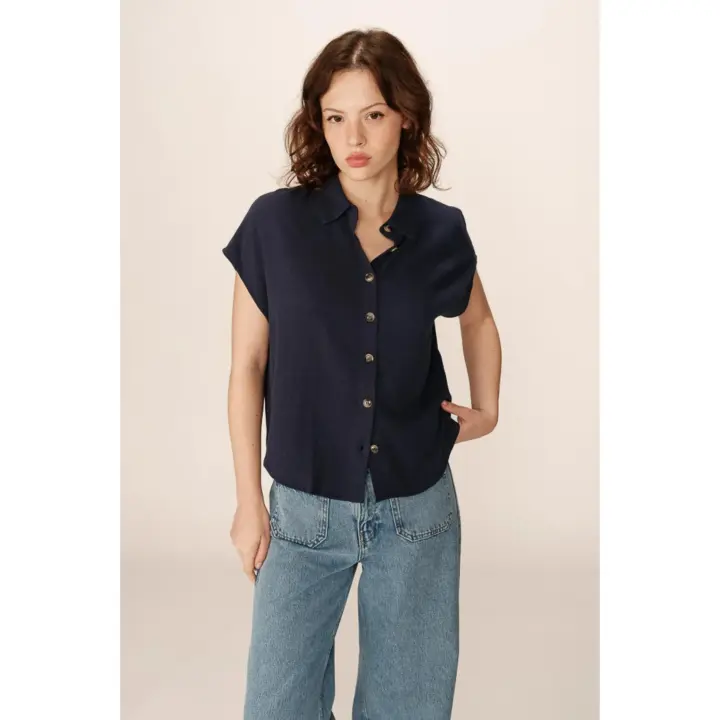 Grace And Mila Camisa Perez Mujer Mezcla Lino Azul - 1