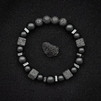 Pulsera De Onix Mate Negro Con Cubo De Lava Unisex Vintage Joyería De Moda Natural Regalo Para Hombre/Novio Pulsera De Pedra 1pc - details 2