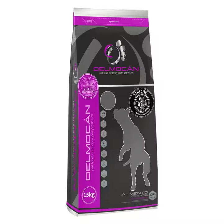 Pienso para perros Delmocan STRONG 4800 - SuperPremium Alta Energía 32/30, Croquetas para Perros de Competición y American Bully que Promueven Musculación y Recuperación de Peso - 1