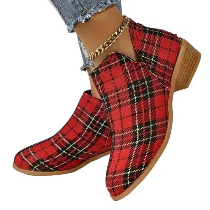 Botas De Tobillo Para Mujer Estampado Navideño Rojo Retro Con Cierre De Cremallera Botines Chelsea Con Plataforma Exterior Clásicos Zapatos De Invierno Talla Verdadera - 1