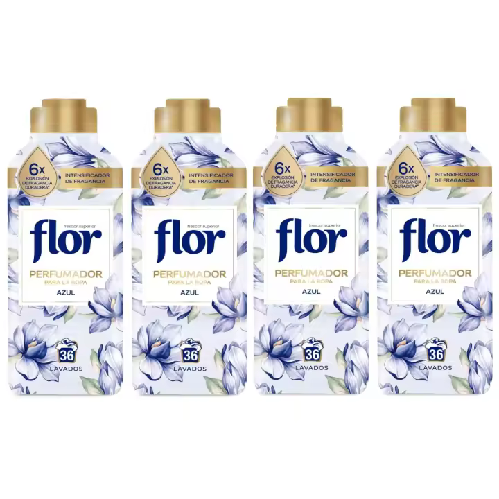Flor Perfumador para la Ropa con fragancia fresca Azul 36 lavados, Pack 4x720ml (144 lavados) - 6x Explosión de fragancia duradera, Disolución perfecta incluso a baja temperatura, Compatible con todo tipo de ropa y productos de lavado - 1