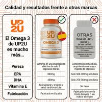 Omega 3 UP2U Nutrition – 180 Cápsulas – 800 mg EPA y 400 mg DHA por Dosis – Con Vitamina E – Aceite de Pescado – Fabricado en España - details 1