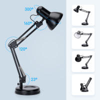 Aigostar Lámpara de Escritorio E27, Flexo Lamparas de Mesita de Noche con Base y Abrazadera, Brazo articulado de metal, Lámpara de Mesa Ajustable para Oficina, Sala, Estudio y Dormitorio - Negro - details 5