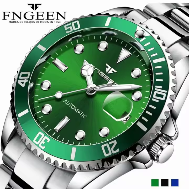 Reloj De Pulsera Mecánico De Lujo Para Hombre 2024 FNGEEN 9001 Con Esferigrafía De Titanio Luminoso Y Feos Automático Diamante Acero Inoxidable Resistente Al Agua - 1