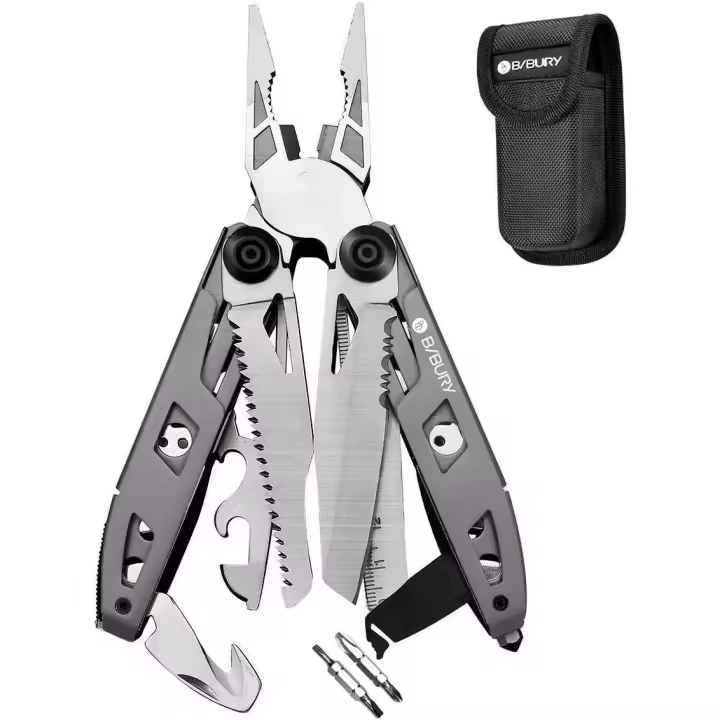 Herramienta de bolsillo 18 en 1, herramienta múltiple con diseño de mango de Titanium, herramienta múltiple plegable de Maple inoxidable, alicates multiherrienta con Martillo de emergencia, deslillador, Sierra ideal para y reparar - 1