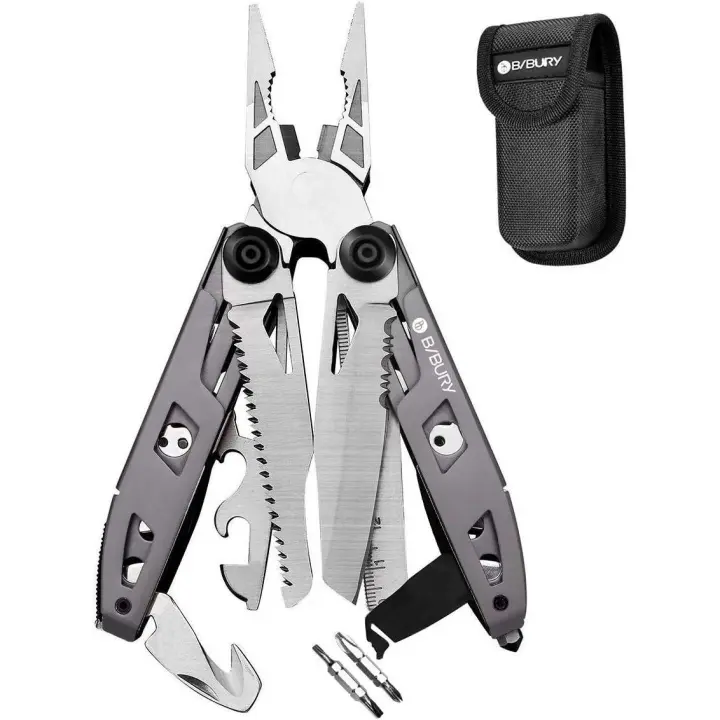 Herramienta de bolsillo 18 en 1, herramienta múltiple con diseño de mango de titanio, herramienta múltiple plegable de acero inoxidable, alicates multiherramienta con martillo de emergencia, destornillador, sierra ideal para acampar y reparar - 1