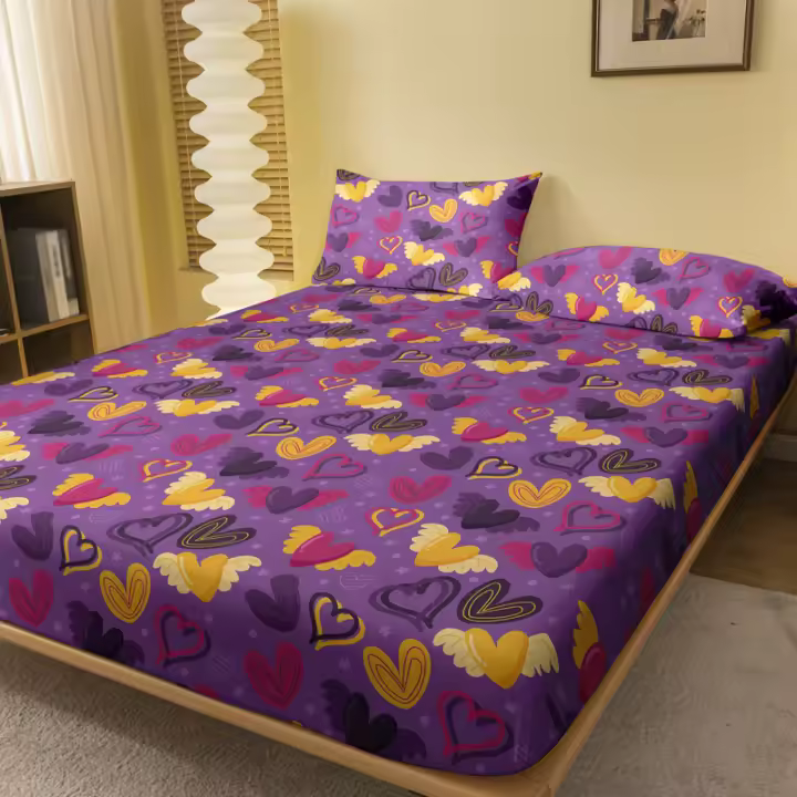 Sábana Individual Con Patrón De Alas De Amor En Textil De Poliéster 100% Con Acabado Frosted Para Dormitorio Sin Almohadillas - 1
