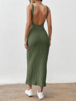 Vestido De Verano Sin Mangas Con Tirantes De Medio Tamaño Cuello Redondo Espalda Descubierta Tejido Ajustado De Pierna Un Solo Pasado Para Mujer - details 12