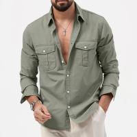 Camisa Táctica De Verde Militar Para Hombres Con Dos Bolsillos En La Cara Cuello En V Manga Larga Estilo Safari Casual - details 7