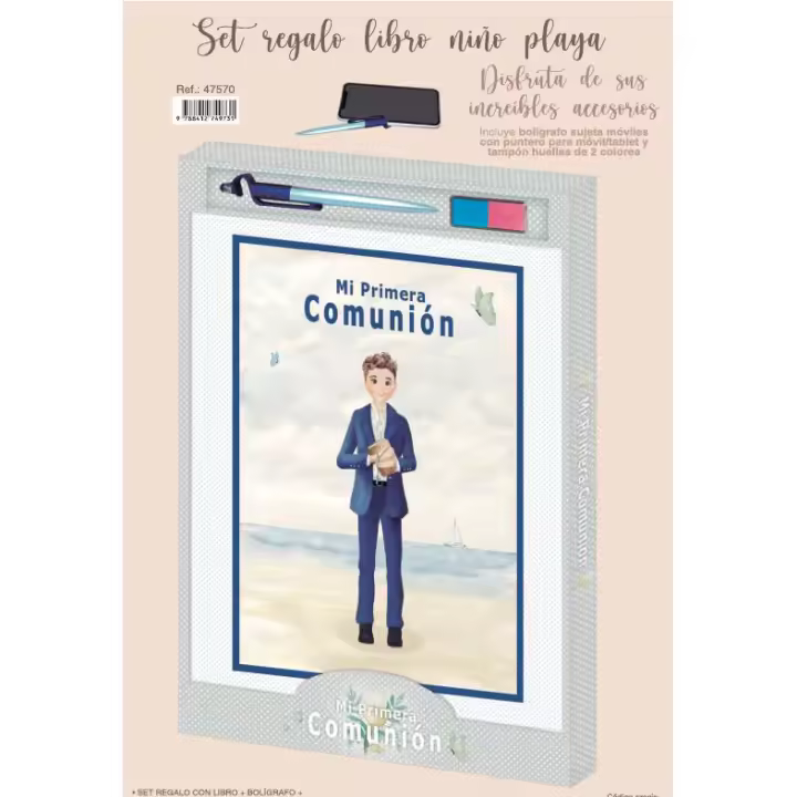 LIBRO NIÑO PLAYA PRIMERA COMUNIÓN FIRMAS, ALBÚM CON BOLIGRAFO Y TINTA PARA HUELLAS - 1