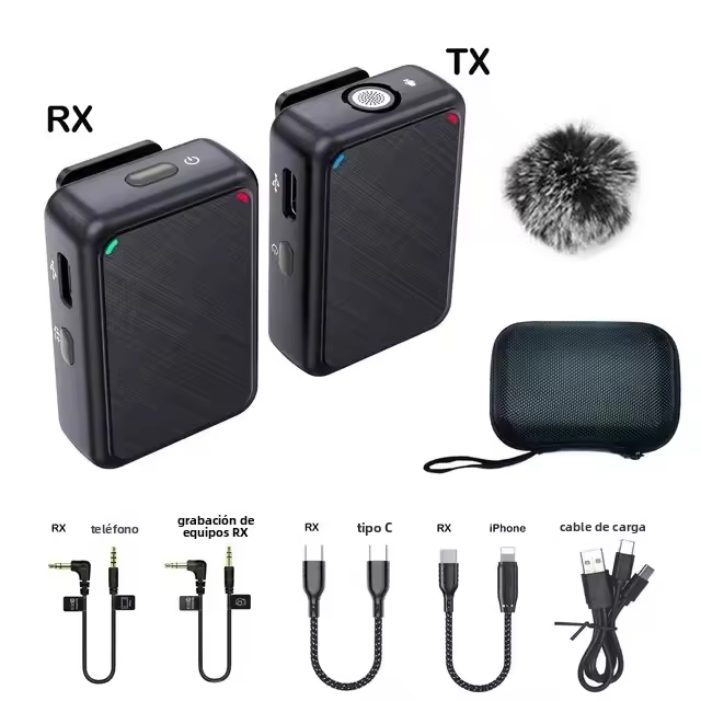 Micrófono Lavalier Inalámbrico Dual Canal Con 98 Pies Para Smartphone DSLR Camera DV Vlog YouTube Live Sistema De Micrófono Lapel - 1